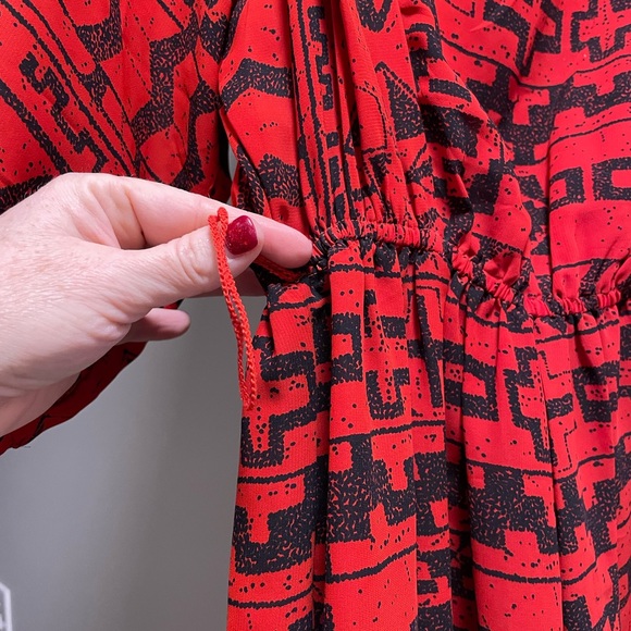 Vintage 80s Red Black Geometric Dress Shoulder Pads Size 8 - Picture 2 of 9